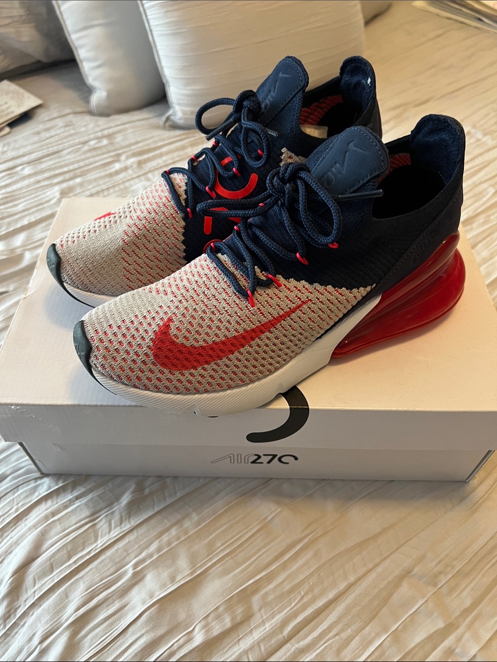 Nike Kids Air Max 270 Flyknit Sneakers - Navy/Red/Beige